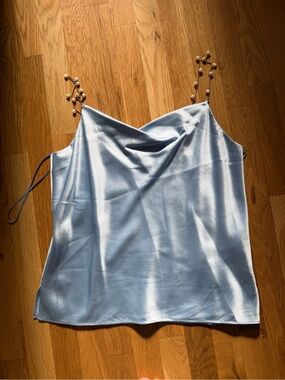 CAMI Light Blue Satin Cowl Neck Camisole Top medium